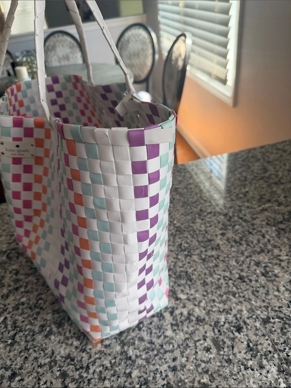 kate spade White Multicolor Woven Check Tote